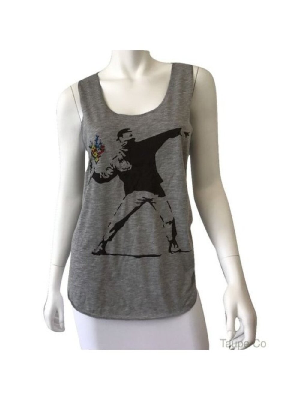 Banksy Flower Thrower Graphic Heather Grey Sleeveless Tank Top